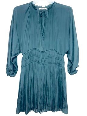 Women’s Teal Green Silky Peasant Dress Cottage-core Boho Size Large